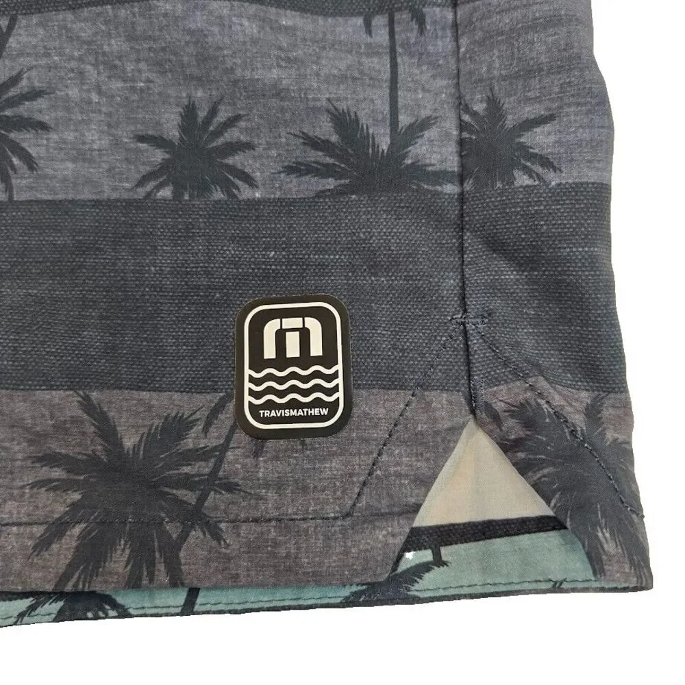 Travis Mathew Board Shorts Men's Size 40 Blue Striped‎ Palm Trees Swim Trunks